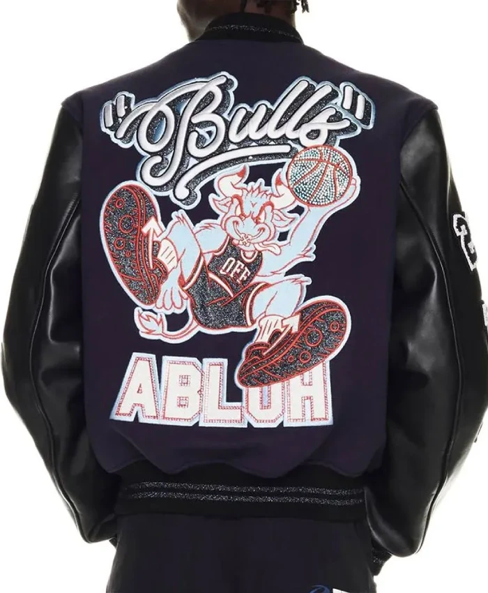 Off-White Chicago Bulls Varsity Full-Snap WoolLeather Jacket