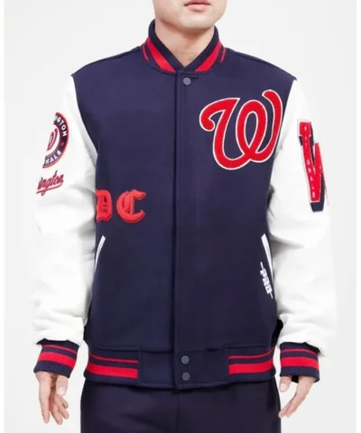 Old English Washington Nationals Varsity Midnight NavyWhite Jacket