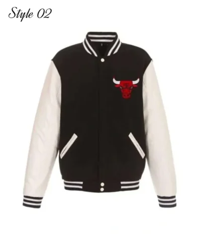 Chicago Bulls WoolLeather Black and White Varsity Jacket