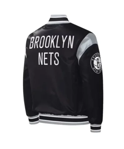 Brooklyn Nets Force Play Varsity Satin Black Jacket