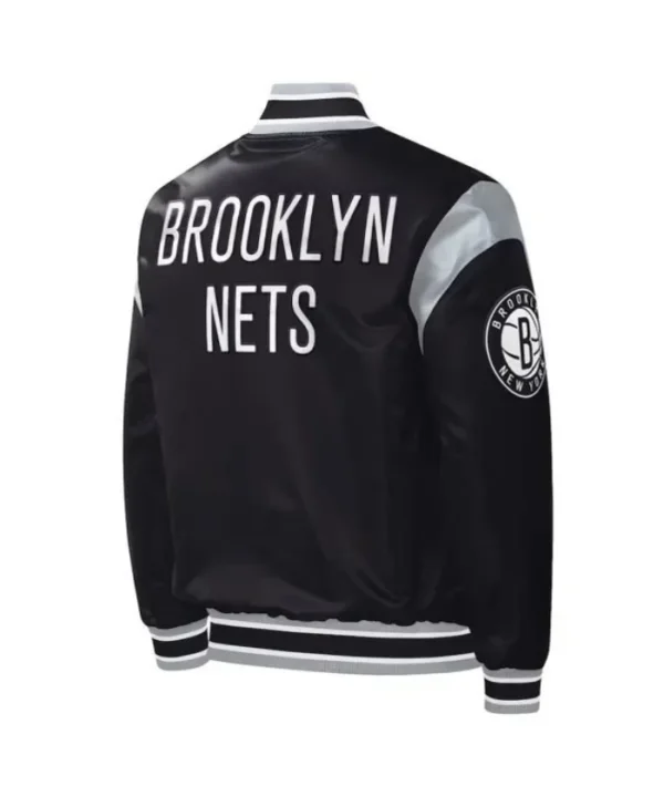 Brooklyn Nets Force Play Varsity Satin Black Jacket