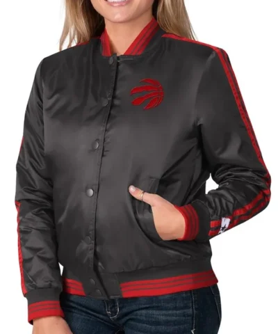 Toronto Raptors Overtime Full-Snap Satin Bomber Black Jacket