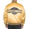 WWE WrestleMania 41 Gold Satin Varsity Bomber Jacket