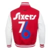 Philadelphia 76ers 202425 City Edition Chenille Red Varsity Jacket