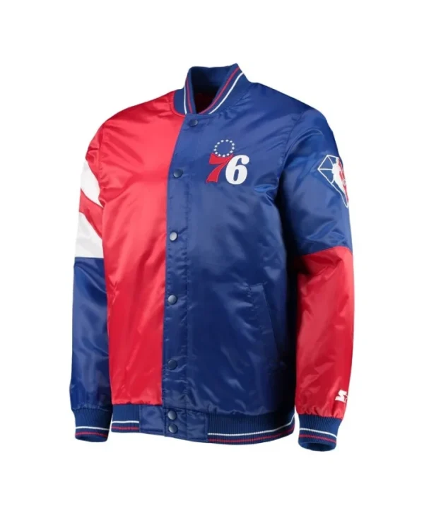 Philadelphia 76ers 75th Anniversary Leader Color Block Full-Snap Satin RedRoyal Jacket