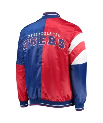 Philadelphia 76ers 75th Anniversary Color Block Full-Snap Satin RedRoyal Jacket