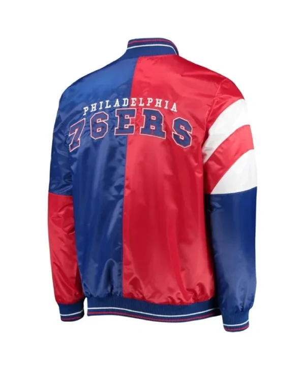 Philadelphia 76ers 75th Anniversary Color Block Full-Snap Satin RedRoyal Jacket