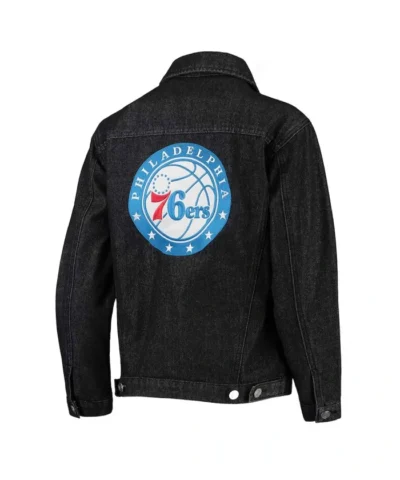 Philadelphia 76ers Patch Black Denim Button-Up Jacket