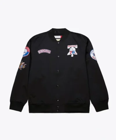 Philadelphia 76ers Black Out Full-Snap Satin Black Jacket