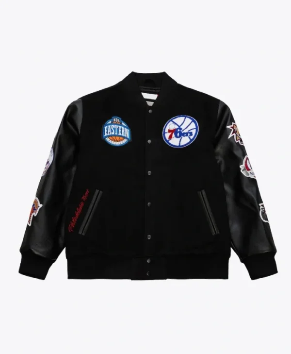 Philadelphia 76ers Black Out Varsity WoolLeather Black Jacket
