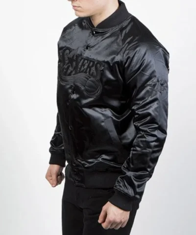 NBA Philadelphia 76ers Black Tonal Satin Full-Snap Jacket