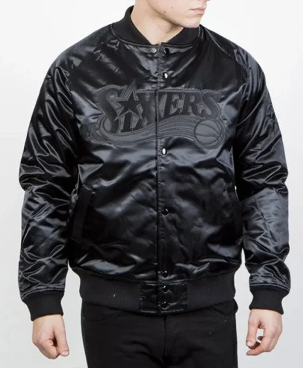 Philadelphia 76ers Black Tonal Satin Full-Snap Jacket
