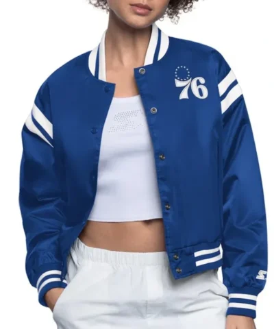 Blue Philadelphia 76ers Full Count Full-Snap Varsity Satin Jacket
