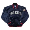 Vintage Philadelphia 76ers Bomber Full-Snap Satin Navy Jacket