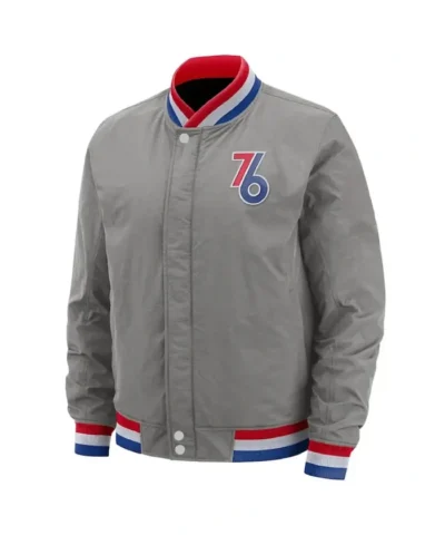Courtside Philadelphia 76ers City Edition Bomber Gray Jacket