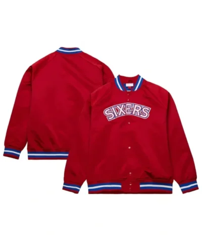 Philadelphia 76ers Hardwood Classics Full-Snap Satin Raglan Red Jacket