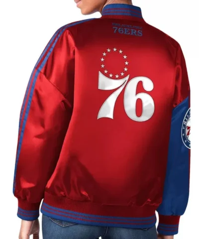 Philadelphia 76ers Split Colorblock Blue and Red Satin Jacket