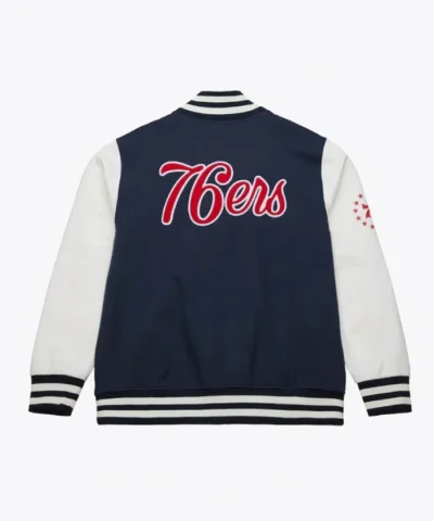 Philadelphia 76ers Navy and White Fleece Varsity Jacket