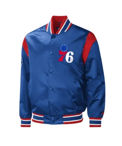 Starter Philadelphia 76ers Force Play Varsity Full-Snap Satin Jacket