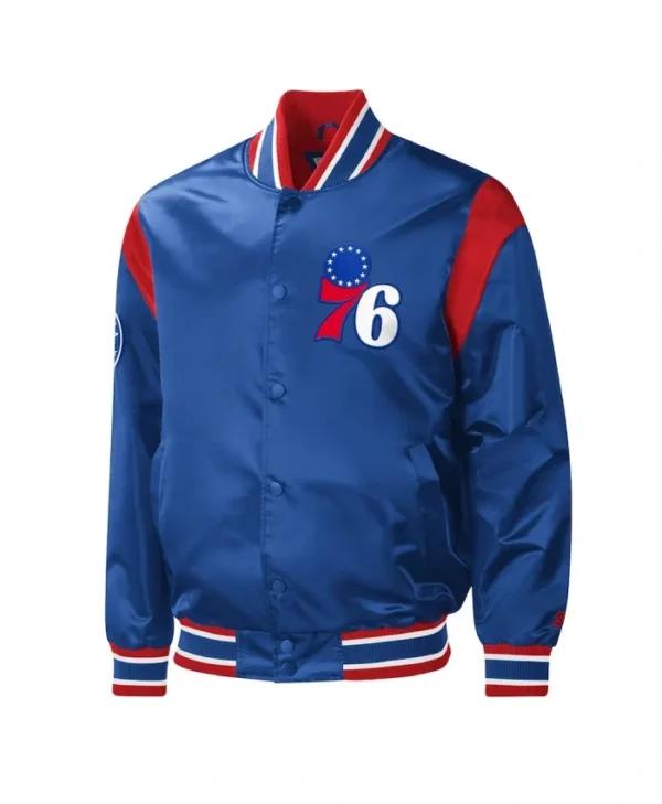 Starter Philadelphia 76ers Force Play Varsity Full-Snap Satin Jacket