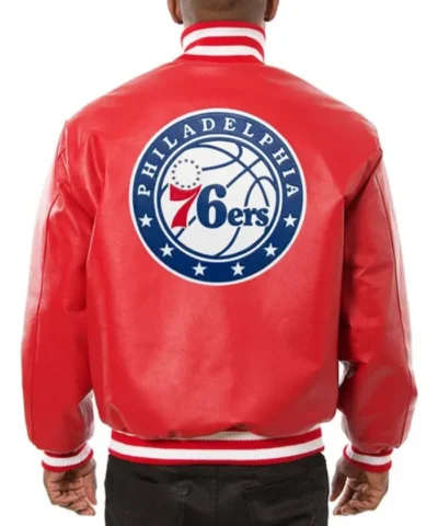 Philadelphia 76ers Red Varsity Leather Jacket