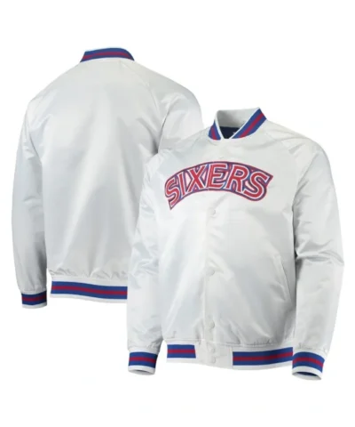 Philadelphia 76ers Classic Full-Snap Raglan White Satin Jacket