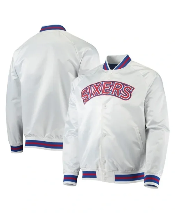 Philadelphia 76ers Classic Full-Snap Raglan White Satin Jacket