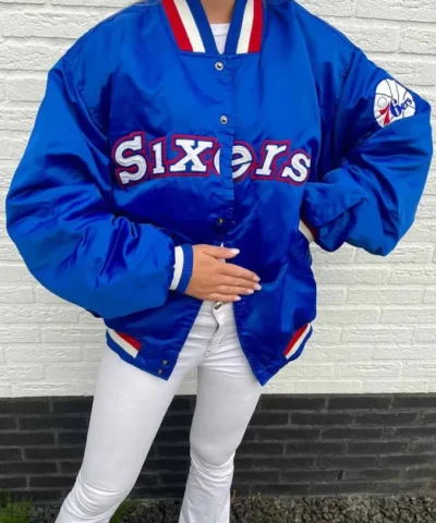 Philadelphia 76ers Bomber Full-Snap Satin Royal Jacket