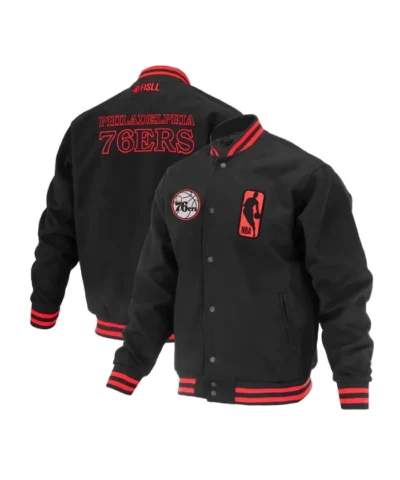 Philadelphia 76ers Logoman Shadow Black Full-Snap Varsity Wool Jacket