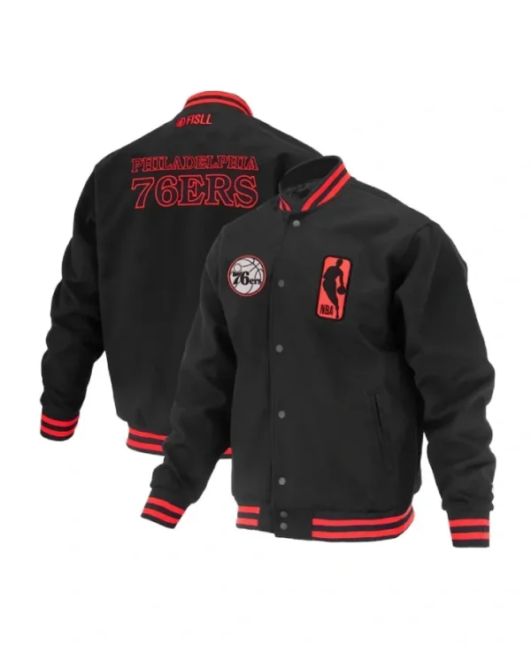 Philadelphia 76ers Logoman Shadow Black Full-Snap Varsity Wool Jacket