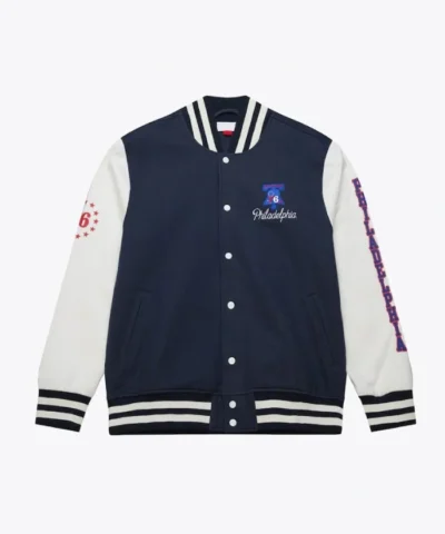 Philadelphia 76ers Fleece Varsity Full-Snap Navy and White Jacket