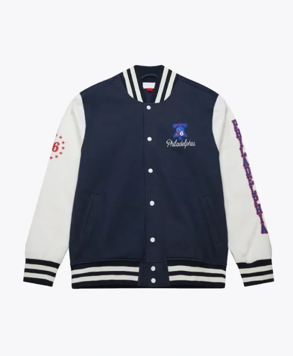 Philadelphia 76ers Fleece Varsity Full-Snap Navy and White Jacket