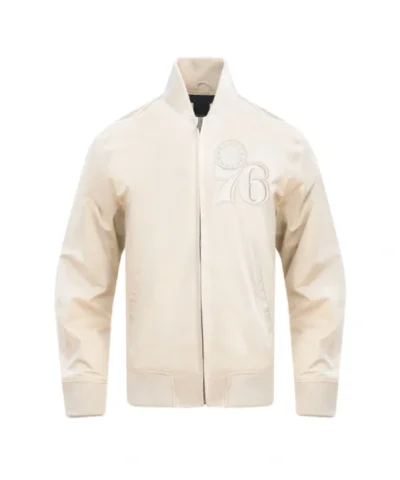 Grey Neutral Philadelphia 76ers Full-Zip Twill Cotton Jacket