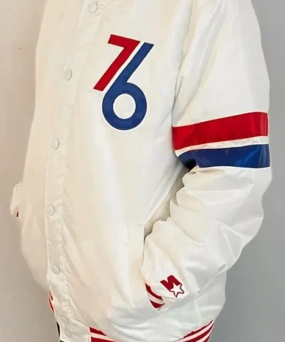 Philadelphia 76ers Originals Full-Snap Satin White Jacket