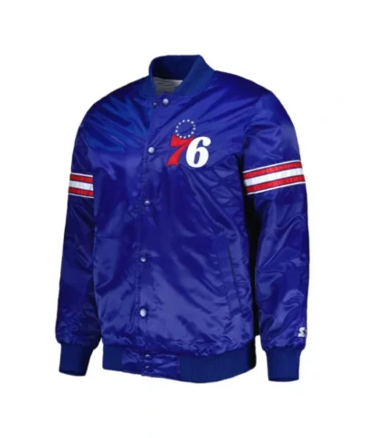 Philadelphia 76ers Pick & Roll Full-Snap Satin Royal Jacket
