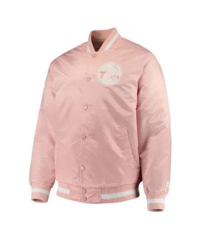 Shop Philadelphia 76ers Full-Snap Pink Varsity Satin Jacket