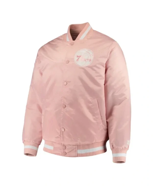 Shop Philadelphia 76ers Full-Snap Pink Varsity Satin Jacket