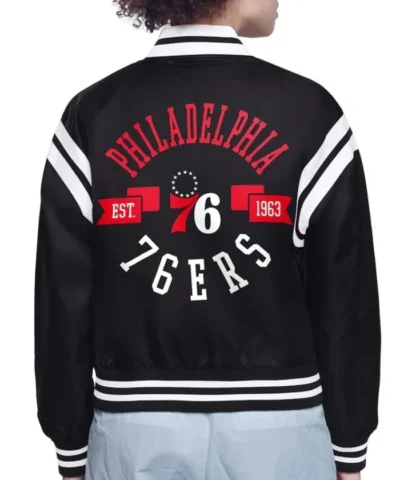 Philadelphia 76ers Printed Logo Varsity Satin Jacket