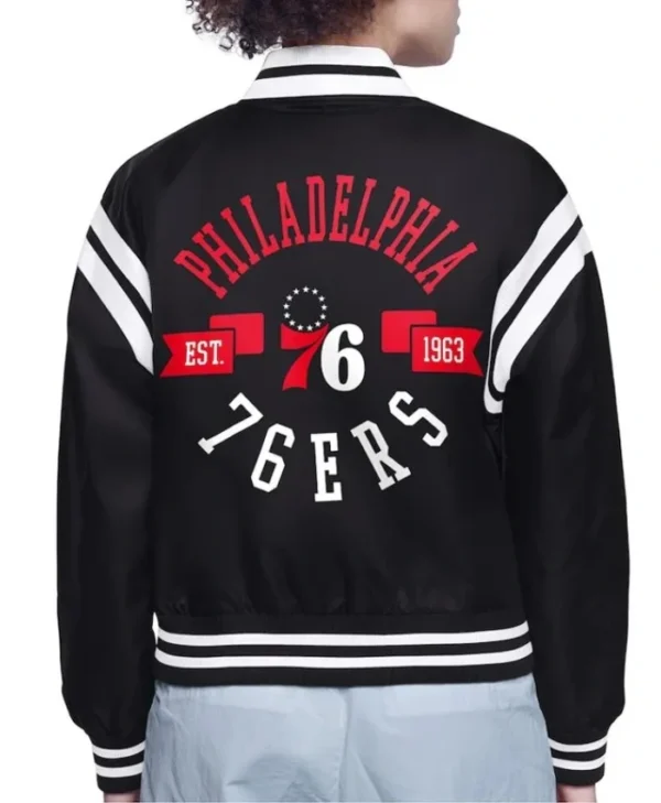Philadelphia 76ers Printed Logo Varsity Satin Jacket