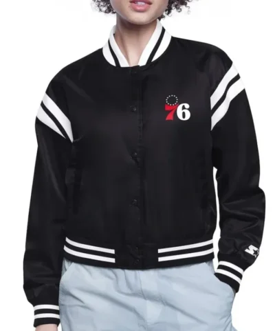 Printed Logo Philadelphia 76ers Varsity Full-Snap Jacket