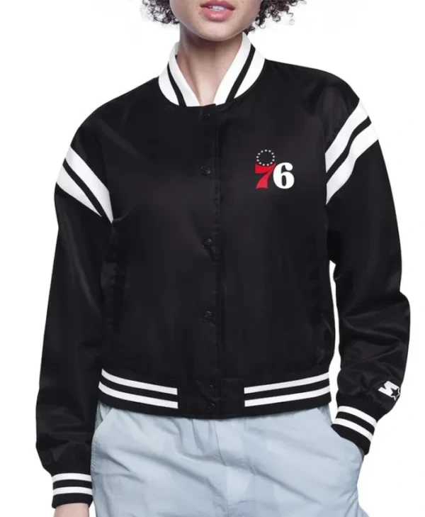 Printed Logo Philadelphia 76ers Varsity Full-Snap Jacket
