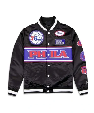 Philadelphia 76ers 2024 Rally Drive Full-Snap Satin Black Jacket