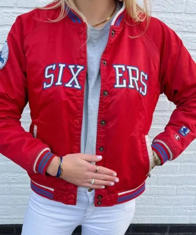 Philadelphia 76ers Red Bomber Satin Jacket