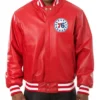 Philadelphia 76ers Full-Snap Leather Varsity Red Jacket
