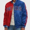 Philadelphia 76ers Varsity Full-Snap Satin Red and Blue Jacket