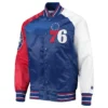 Philadelphia 76ers Varsity Full-Snap Satin Royal and Red Jacket