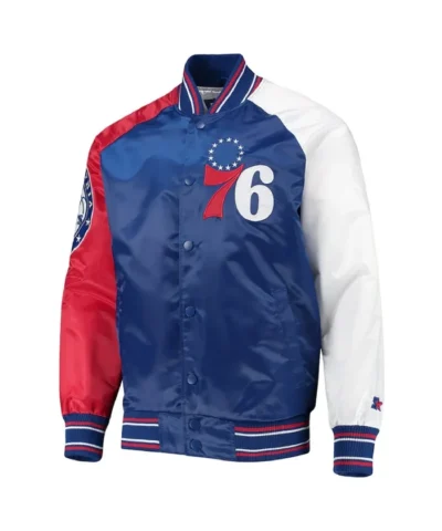 Philadelphia 76ers Varsity Full-Snap Satin Royal and Red Jacket