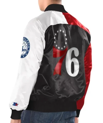 Philadelphia 76ers Tricolor Remix Satin Full-Snap Jacket