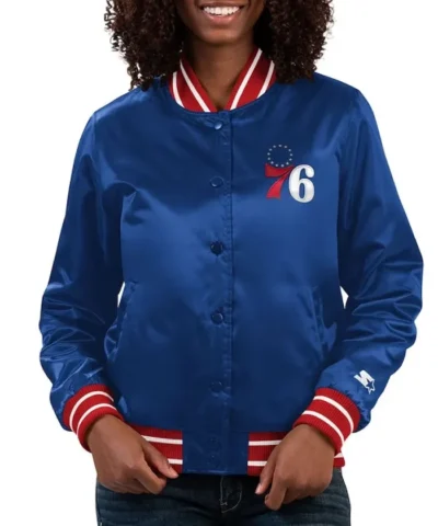 Philadelphia 76ers Full Count Varsity Satin Royal Jacket