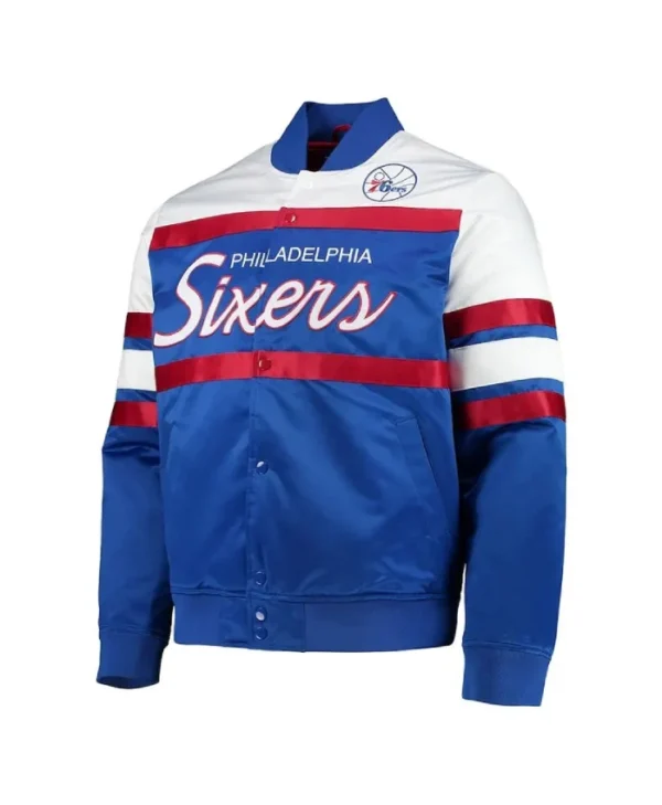 Shop Philadelphia 76ers Special Script Full-Snap Satin Royal Jacket